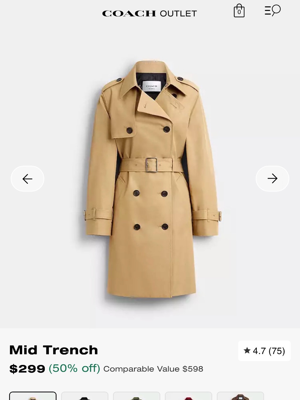 Coach Mid Trench Size S